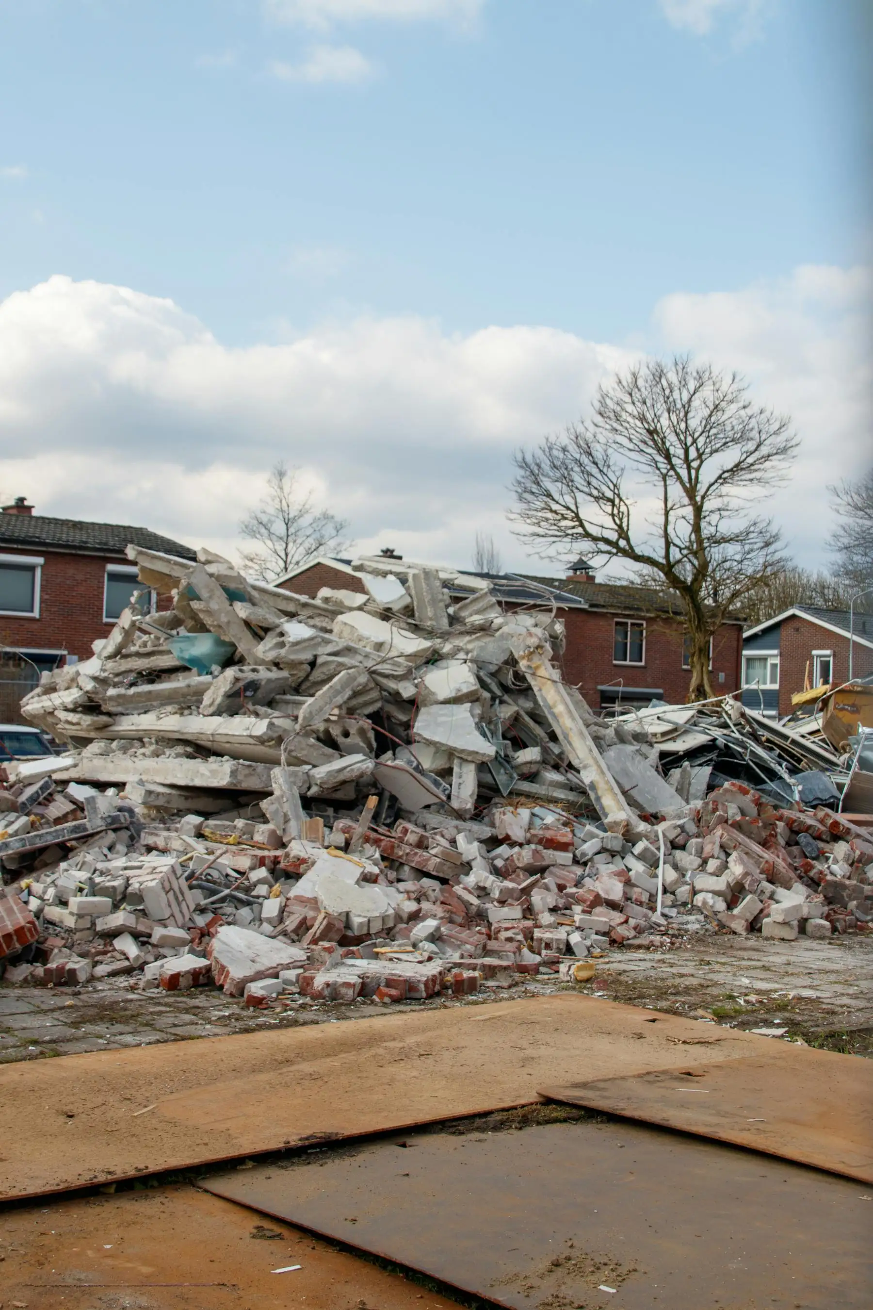 Rubble from a demolition being cleared